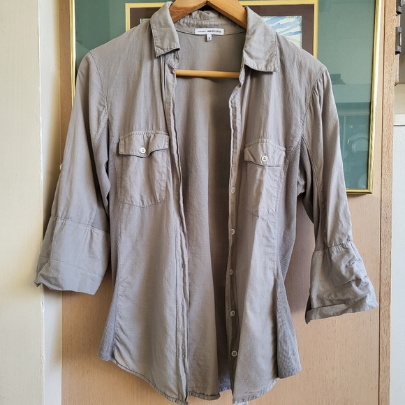 Sheer Silt color Slub Side Panel Shirt button up - Picture 8 of 15
